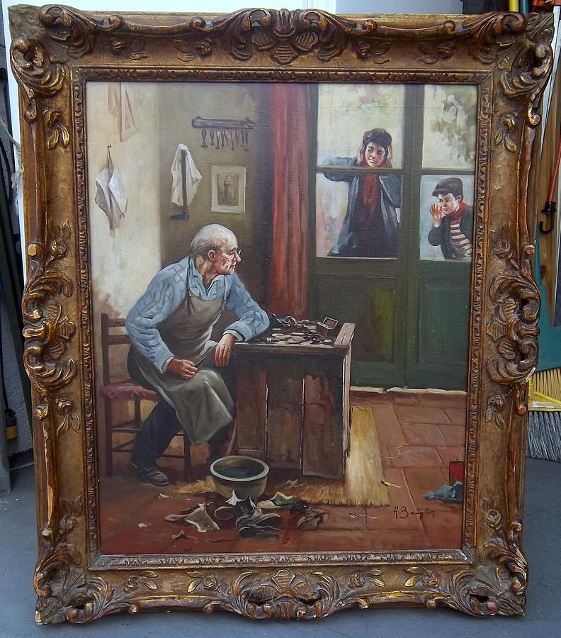 792x900 Shoemaker Shop Painting By Aristodemo Baigler - Shoemaker Painting