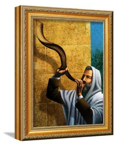 389x488 Man Blowing Shofar For Rosh Hashanah Art Print - Shofar Painting