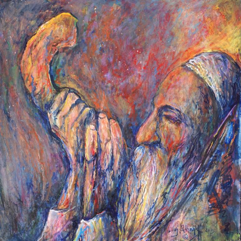 770x769 Saatchi Art Shofar Rabbi Painting By Gustave Alhadeff - Shofar Painting