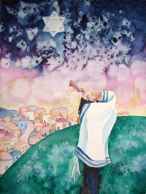 490x650 Song Of The Shofar By Shoshanna Bauer - Shofar Painting