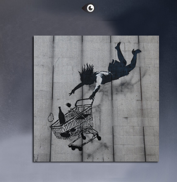 571x588 Modern Art Banksy Graffiti Canvas Prints Unframed Fly - Shopping Cart Painting