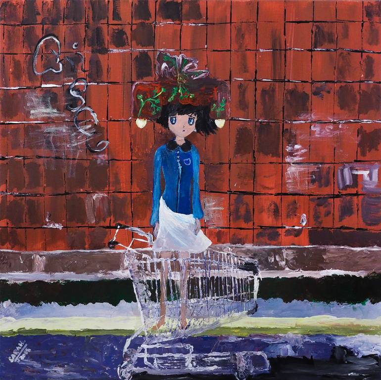770x769 Saatchi Art Headdress With Vines In A Shopping Cart Painting By - Shopping Cart Painting