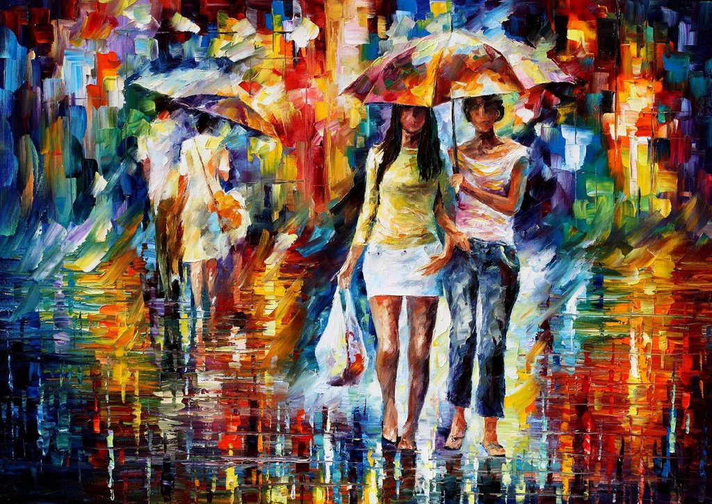 1024x725 Going Shopping Day By Leonid Afremov By Leonidafremov - Shopping Painting