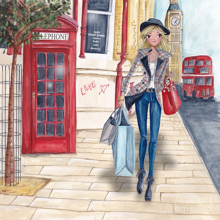 899x900 Shopping In London Painting By Caroline Bonne Muller - Shopping Painting