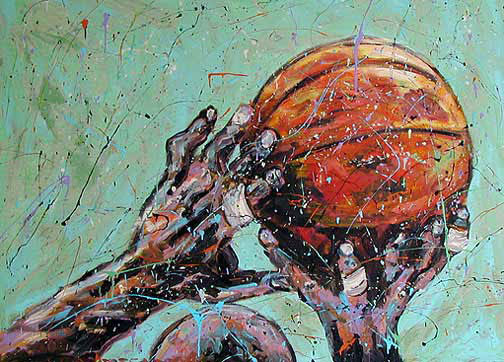 504x362 Jump Shot Basketball Art Painting Artist John Robertson - Shot Painting