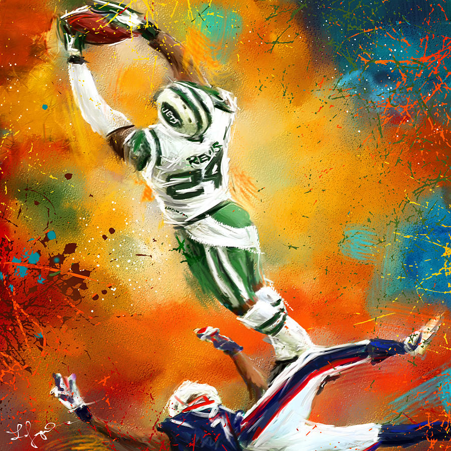 900x900 Darrelle Revis Action Shot Painting By Lourry Legarde - Shot Painting