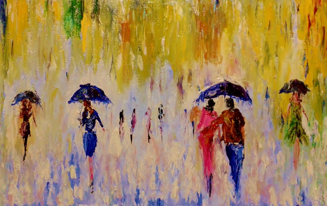 640x404 Kiran Bableshwar Artwork Premonsoon Shower Original Painting - Shower Painting