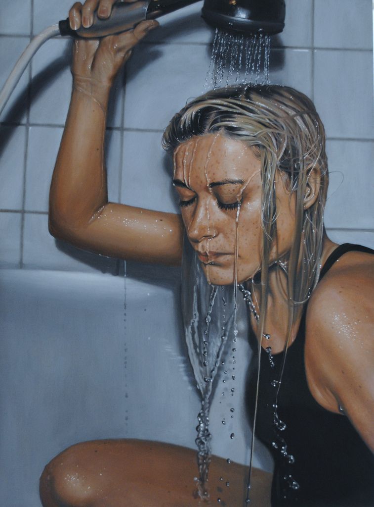 757x1024 Rinse And Exhale Oil On Plywood, 55 X 40,5 Cm. Linnea Strid - Shower Painting