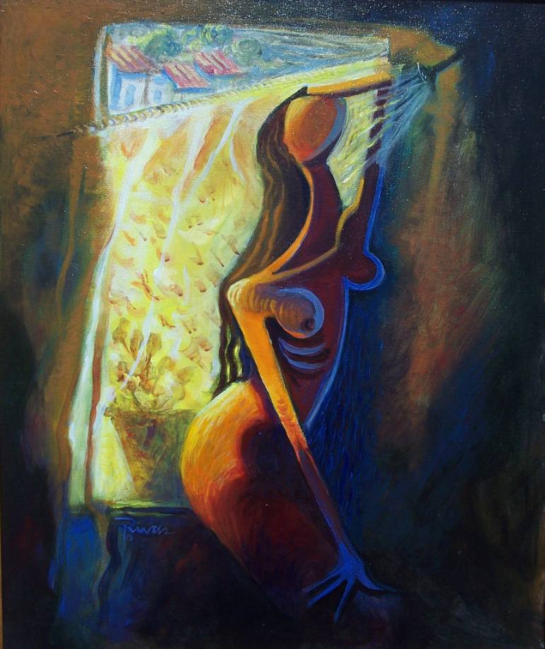 770x917 Saatchi Art Girl In The Shower Painting By Rigo Rivas - Shower Painting