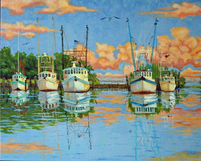 770x618 Saatchi Art Low Country Shrimp Boats Painting By Dwain Ray - Shrimp Boat Painting