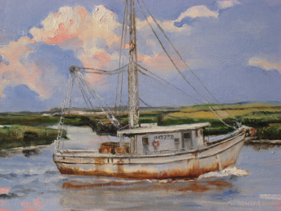 570x428 Shrimp Boat Oil Painting Boat Painting Original Oil - Shrimp Boat Painting