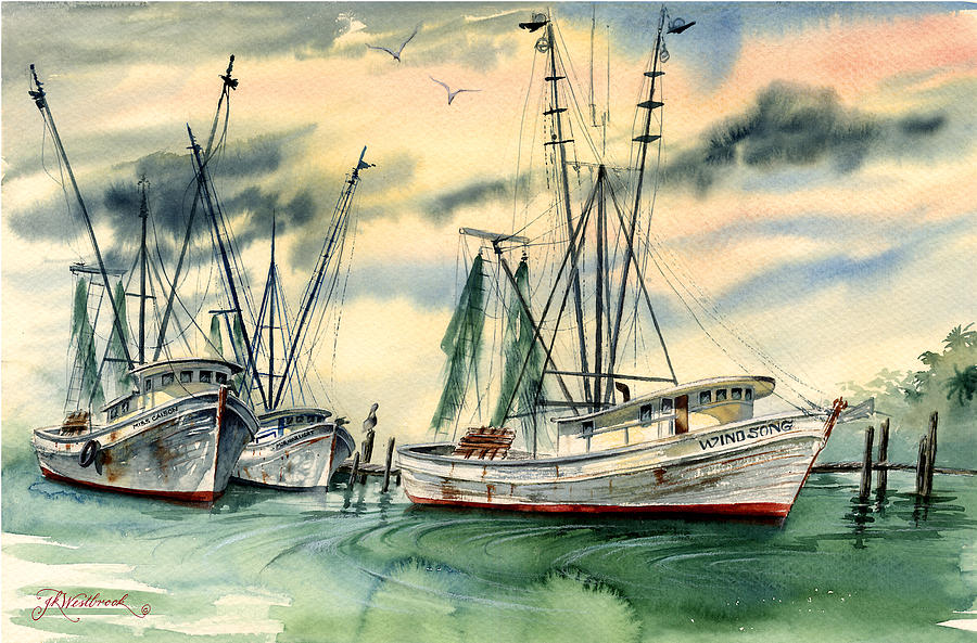 900x593 Shrimp Boats In The Keys Painting By Jill Westbrook - Shrimp Boat Painting