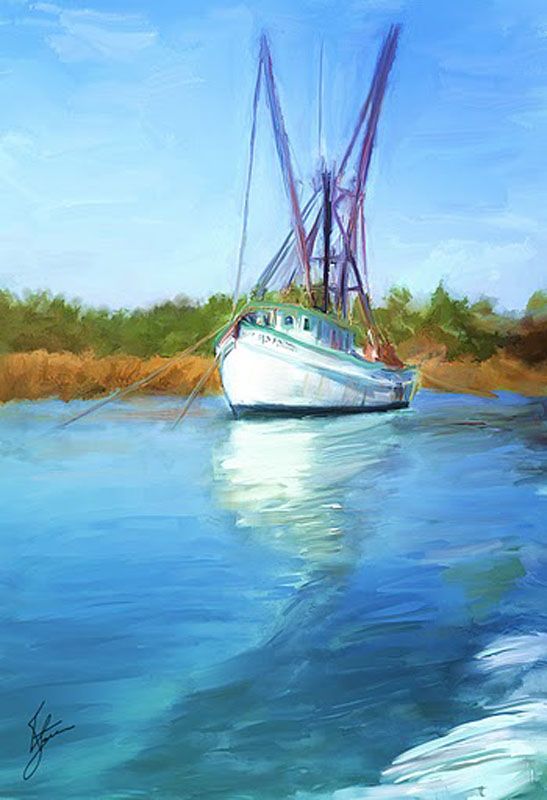 547x800 Ahrimp Boats Painted In Watercolor In Which One Metcalfs Spring - Shrimp Boat Painting