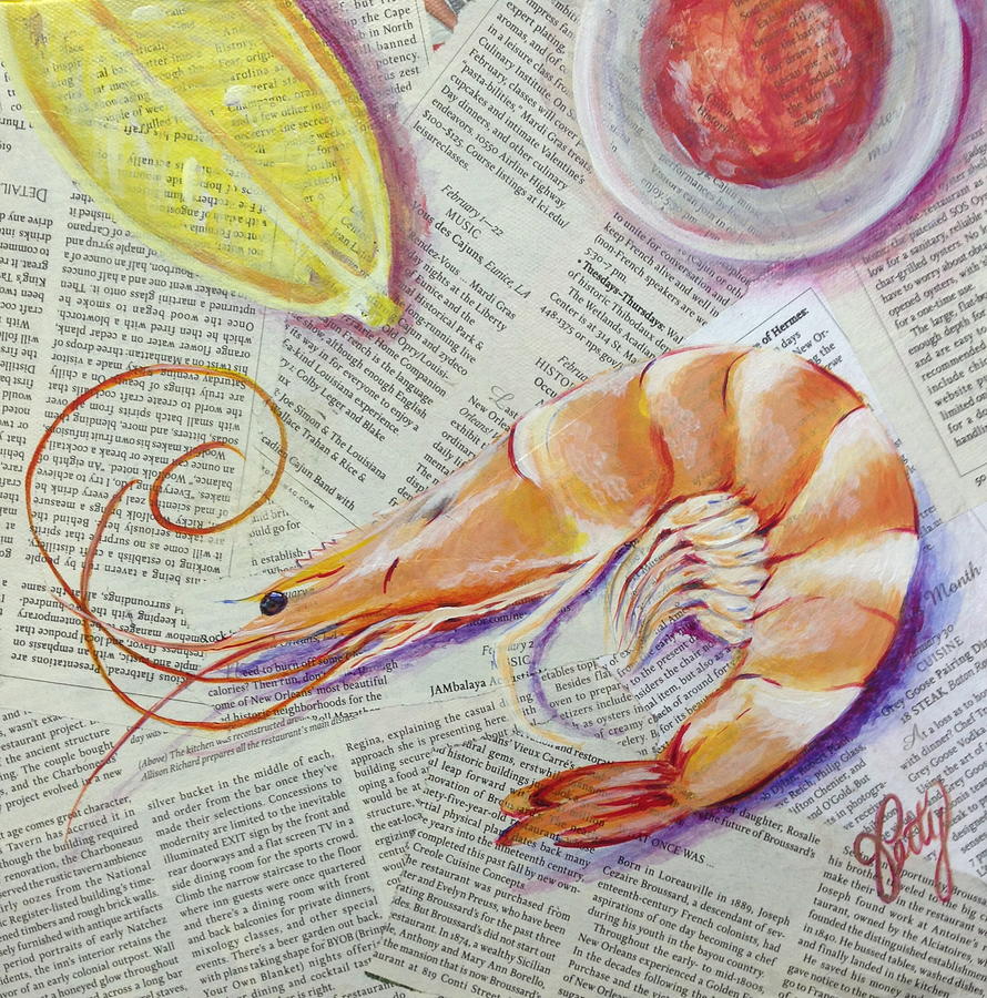 890x900 King Prawn Painting By Joy Petty - Shrimp Painting