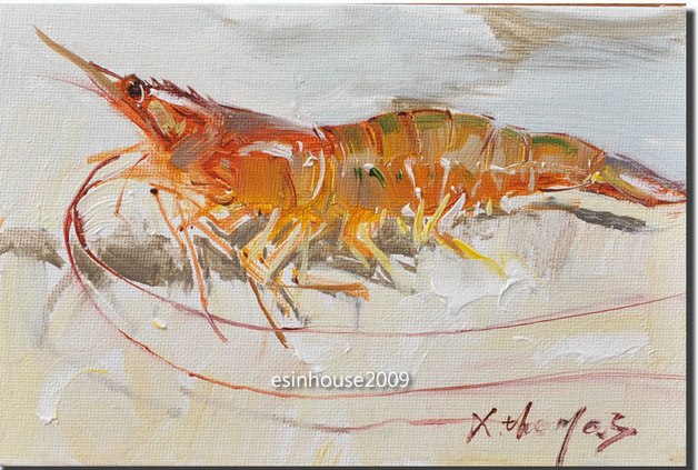 628x423 Original Shrimp Painting Beach Ocean Bay X.thomas Art In Painting - Shrimp Painting