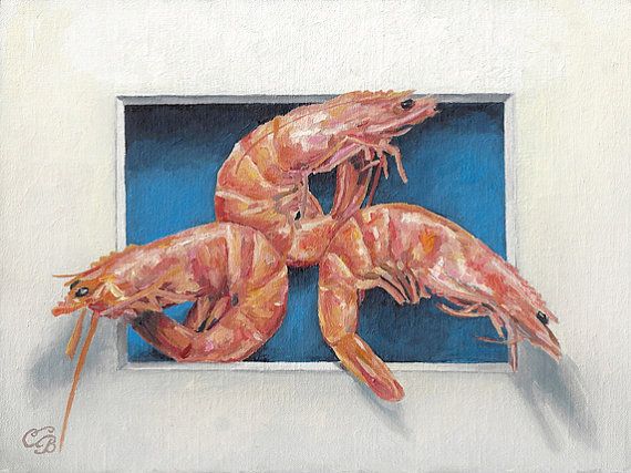 570x427 Trompe L'Oeil Shrimp Painting Contemporary Artist, Louisiana - Shrimp Painting