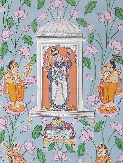 500x662 Buy Shrinathji With Lotus Pichwai Artwork On Cotton Cloth Online - Shrinathji Painting