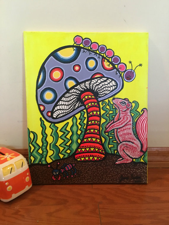 570x760 Trippy Mushroom Painting Pyschedelic Art Cute Creatures - Shroom Painting