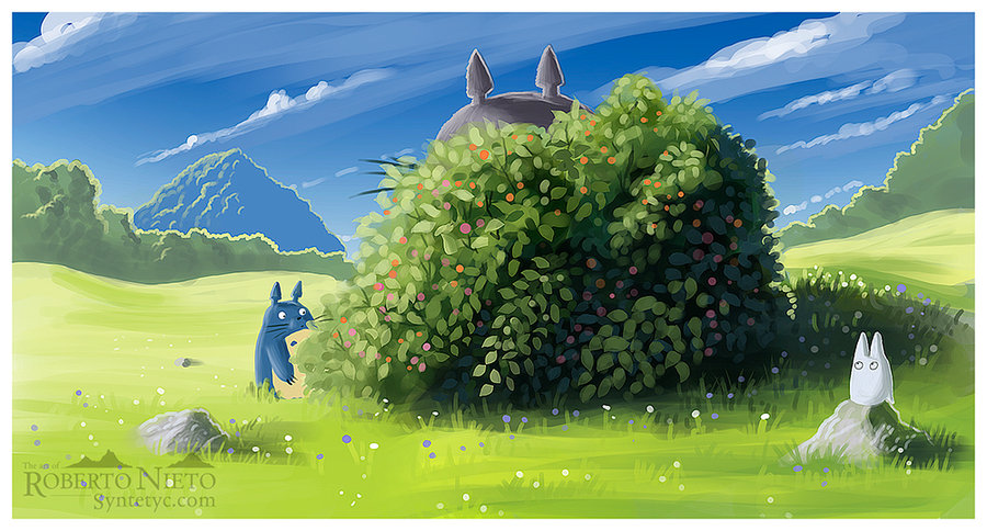 900x484 Study Of A Shrub, And Totoro Family. By Syntetyc - Shrub Painting