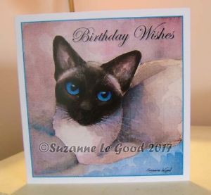 300x277 Siamese Cat Old Style Painting Art Birthday Card Original Design - Siamese Cat Painting