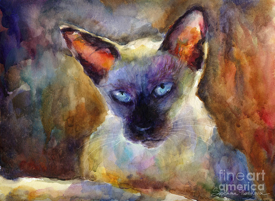 900x658 Watercolor Siamese Cat Painting Painting By Svetlana Novikova - Siamese Cat Painting
