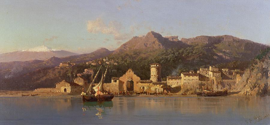 900x416 View Of Taormina Sicily Painting By Alessandro La Volpe - Sicily Painting