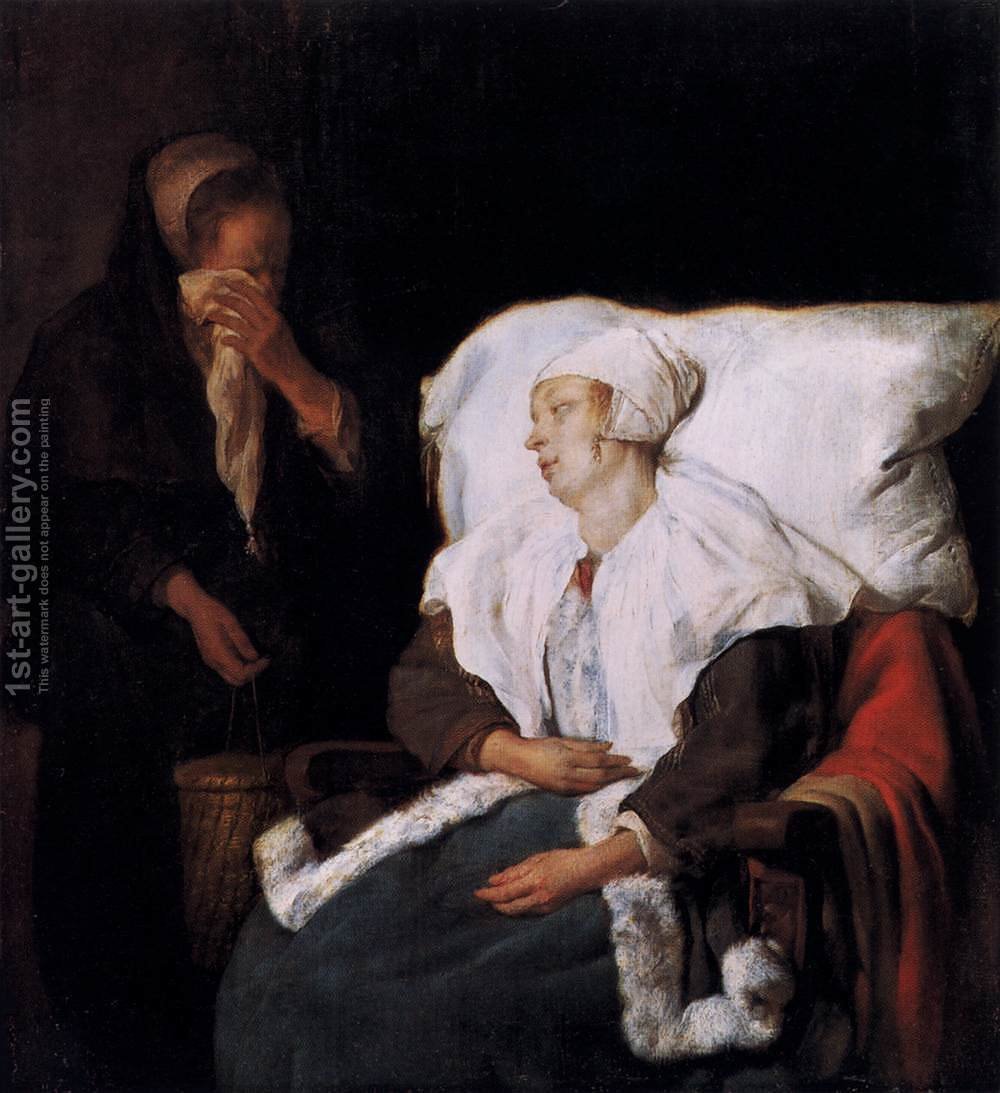 1000x1093 The Sick Girl 1658 59 Gabriel Metsu Reproduction 1st Art Gallery - Sick Painting
