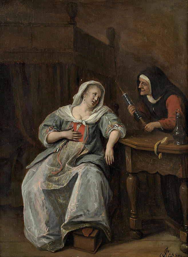 657x900 The Sick Woman Painting By Jan Steen - Sick Painting