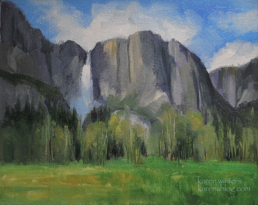 900x717 Yosemite Falls Painting Art - Sierra Nevada Painting