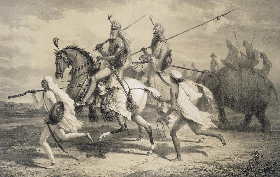900x570 Sikh Chieftans Going Hunting Painting By A Soltykoff - Sikh Painting