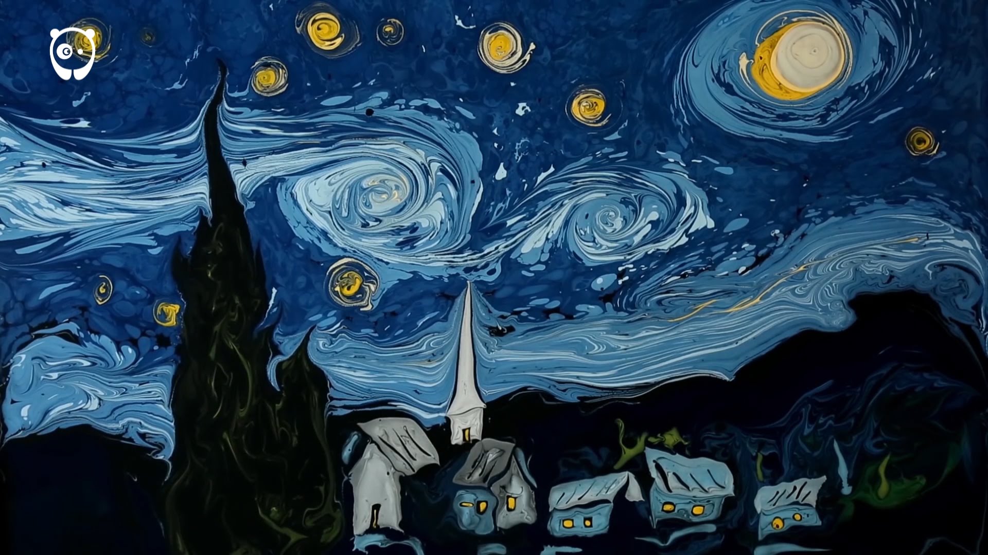 1920x1080 Van Gogh's Starry Night Painted On Dark Water By Garip Ay - Silent Night Painting