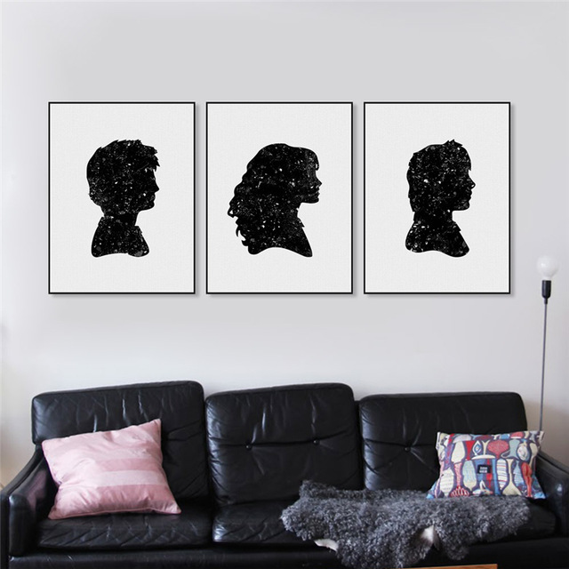 640x640 Haochu Triptych Black White Magician Portrait Silhouette Canvas - Silhouette Canvas Painting