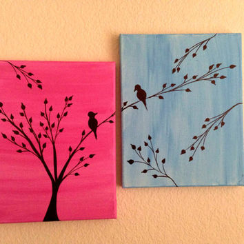 354x354 Love Birds Painting Acrylic Painting From Preethiart Canvas - Silhouette Canvas Painting