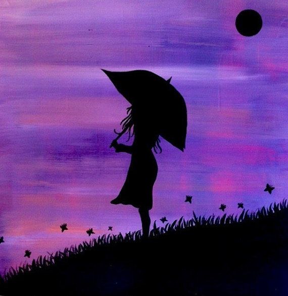 570x586 Original Day Dreaming Silhouette Painting Of A By Rntaylorstudios - Silhouette Painting