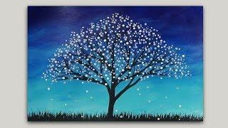 320x180 Surreal Fantasy Tree Acrylic Painting Abstract Silhouette Landscape - Silhouette Painting