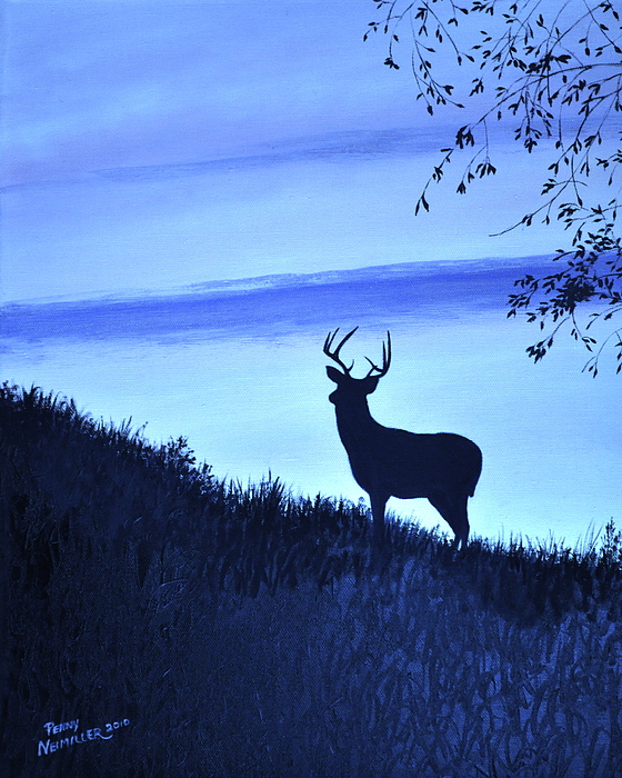 560x700 Buck Silhouette In Blue Painting By Penny Neimiller - Silhouette Painting