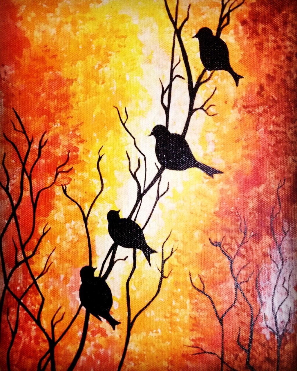 1024x1280 Buy Birds Silhouette Handmade Painting By Yashika Tiwari. Code - Silhouette Painting