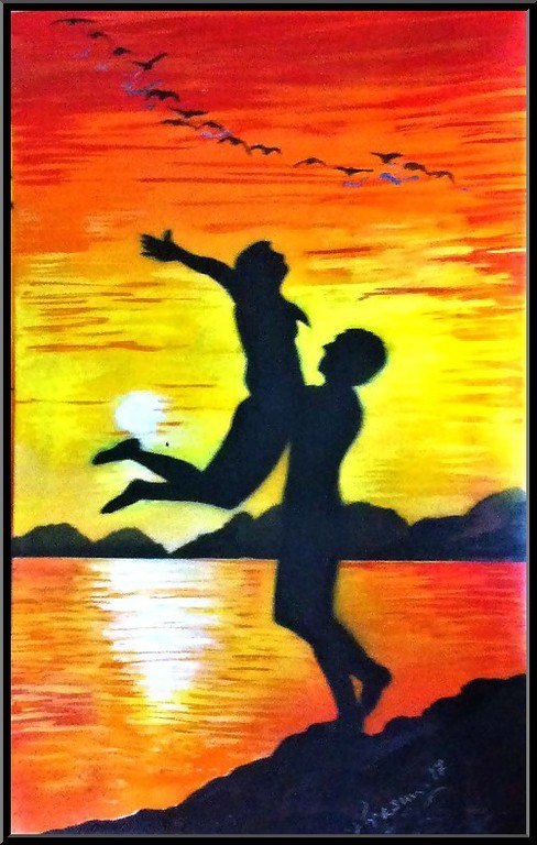 488x768 Buy Leap Of Love Handmade Painting By Prasun Roy Choudhury. Code - Silhouette Painting Artists