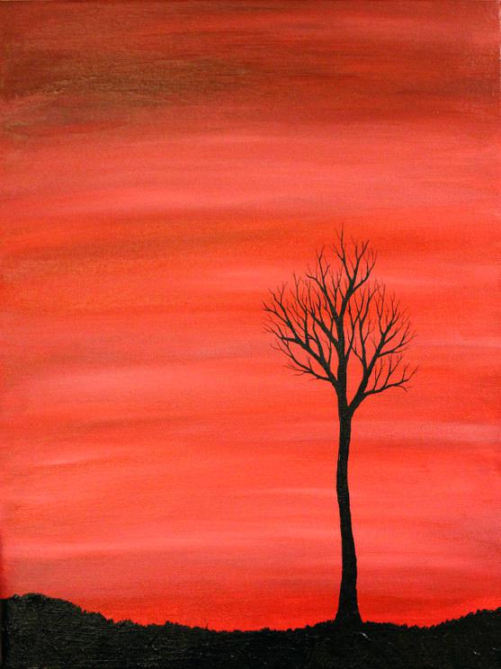 557x744 Silhouette Landscape Painting Tree Silhouette Painting By - Silhouette Painting Artists