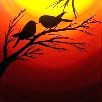 354x354 Silhouette Painting Original Acrylic Of Birds On A Tree Branch - Silhouette Painting Artists