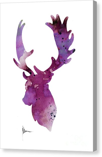 405x622 Purple Deer Head Silhouette Watercolor Artwork Painting By Joanna - Silhouette Watercolor Painting