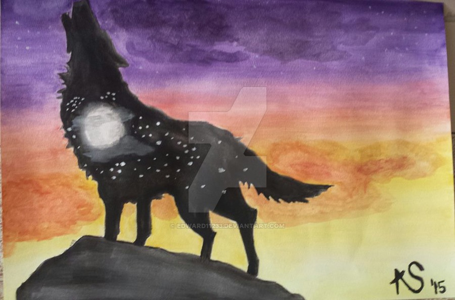 900x593 Watercolor Wolf Silhouette By Edward11233 - Silhouette Watercolor Painting