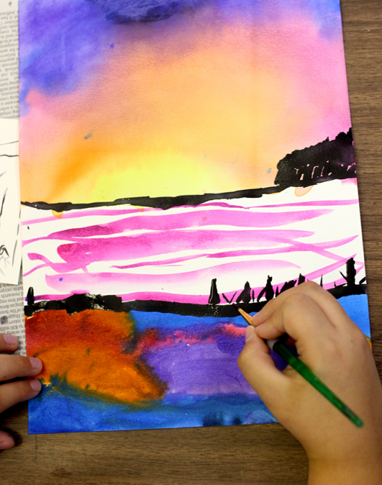 551x700 Winter Tree Silhouette Watercolor Art Lesson Deep Space Sparkle - Silhouette Watercolor Painting