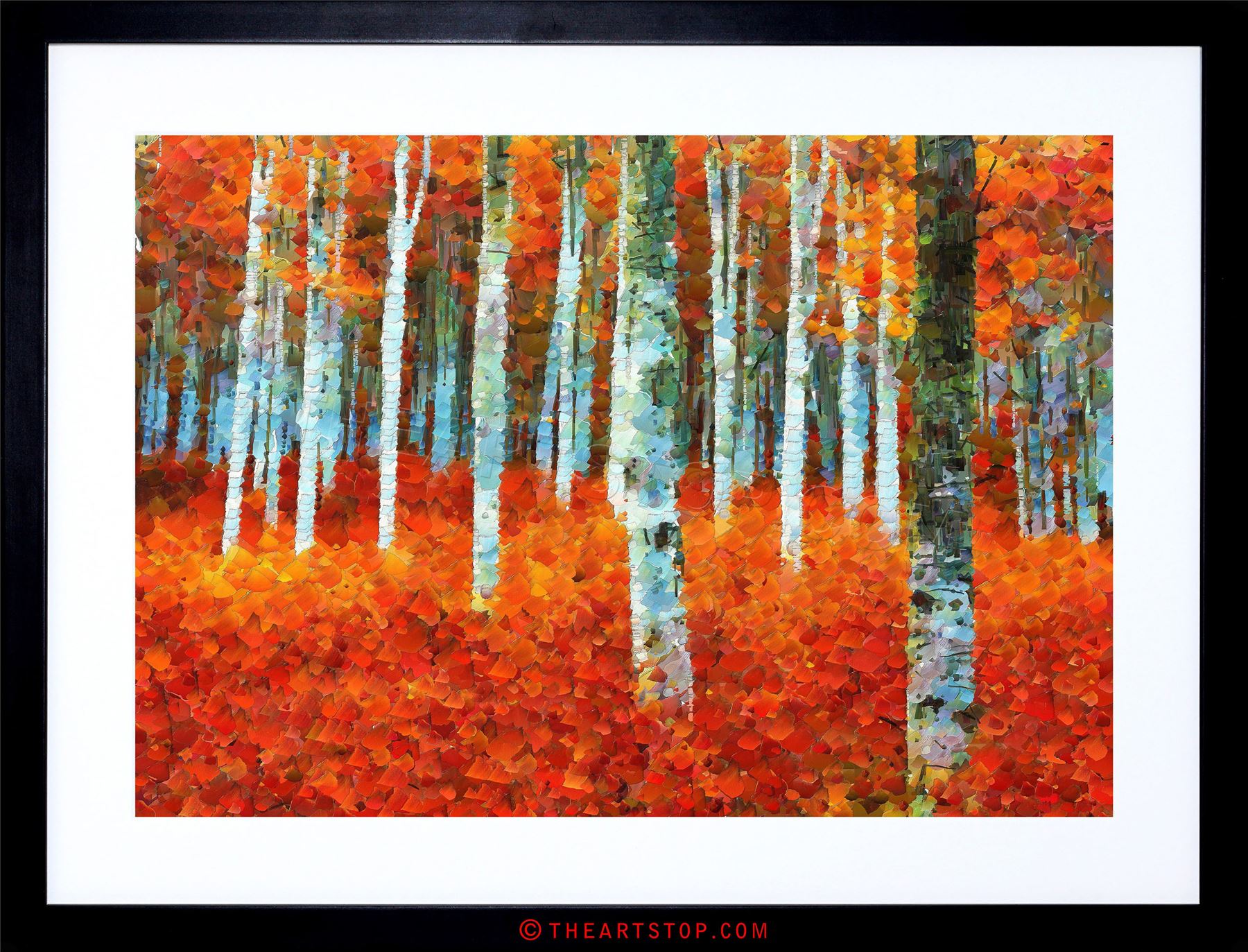 1800x1373 Painting Arboreal Forest Silver Birch Red Autumn Framed Print - Silver Birch Painting