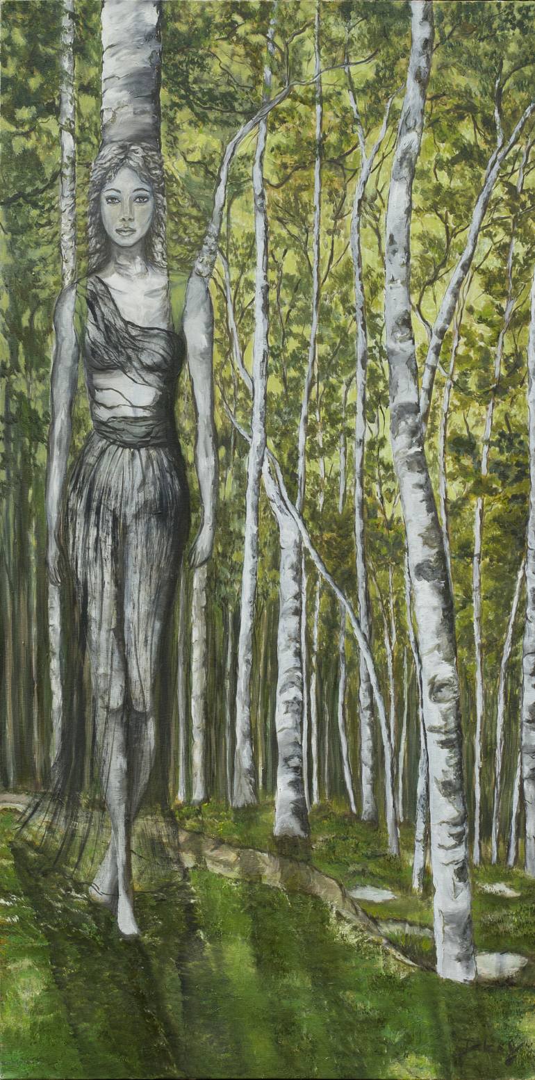 770x1554 Saatchi Art The Silver Birch Lady Painting By Christine Bleny - Silver Birch Painting
