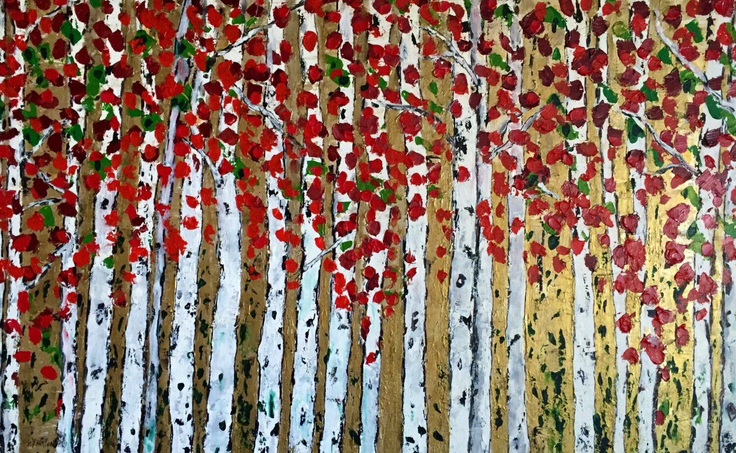 1500x923 Silver Birch Trees Aspen Abstract Autumn Acrylic Extra Painting 48 - Silver Birch Painting