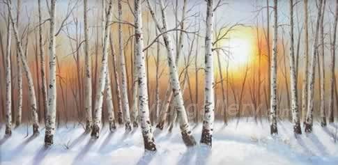 485x237 Birtch Forest In The Snow - Silver Birch Painting