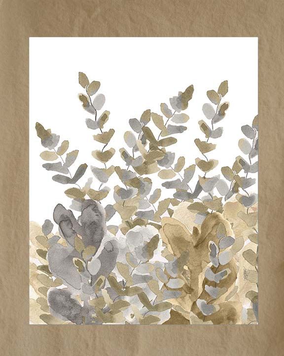 576x720 Gold Silver, Fern Painting, 5x7 Watercolor Art Print, Gold - Silver Fern Painting