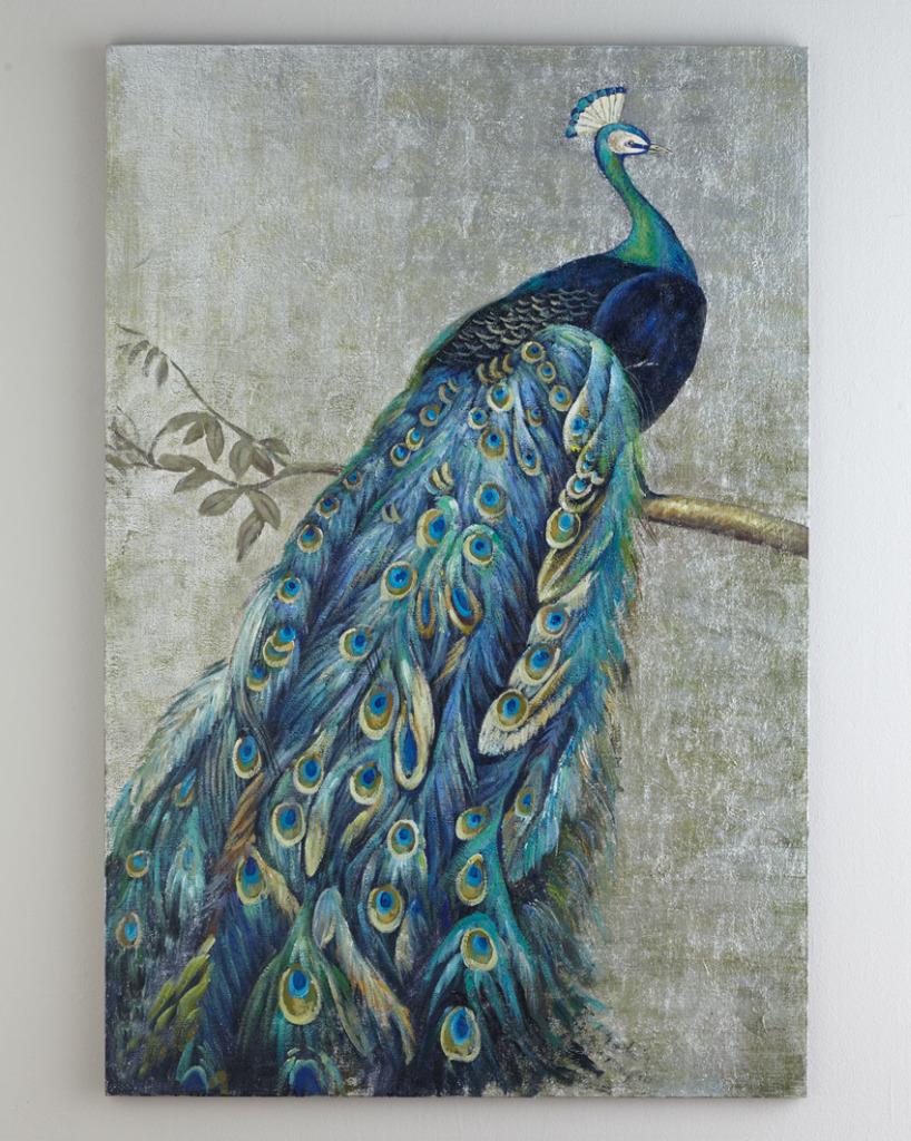 818x1024 Framed Handmade Peacock Oil Painting With Silver Foil Canvas - Silver Foil Painting