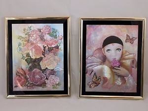 300x225 Lot Of 2 Manifestations Optical Illusionary Art Matted And Framed - Silver Foil Painting